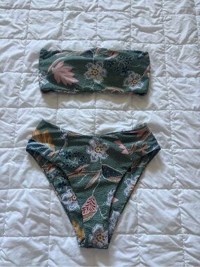 Green Floral Bandeau Bikini Set